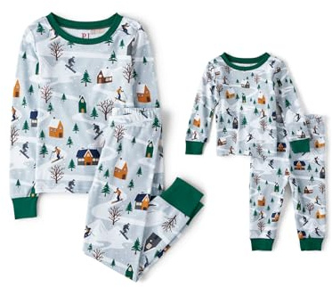 The Children's Place Baby Group 1-Family Matching, Christmas Pajama Sets, Cotton, Blue Ski, 100% Cotton