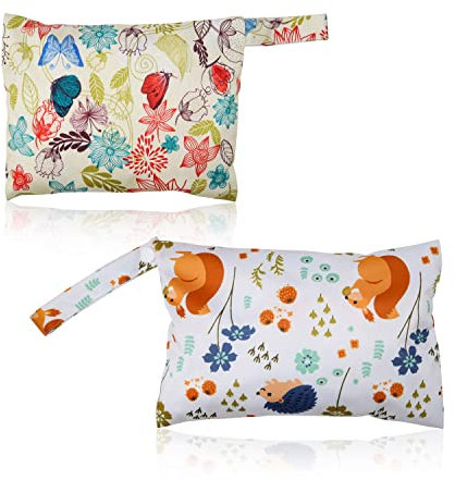 JANDH 2 Stück Wetbag Stoffwindeln, Windeltasche, Wiederverwendbare Windeltasche Wetbags, Windelbeutel für Unterwegs, Baby Wickeltasche, Schwimmen, Camping, Reisen