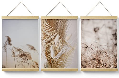 Feeby Posterleiste 3er Boho Pampasgras 21x30 cm Posterhänger Magnetischeleiste Modern Bilder Wandbilder Kunstdruck Wohnzimmer Natur Gräser Beige