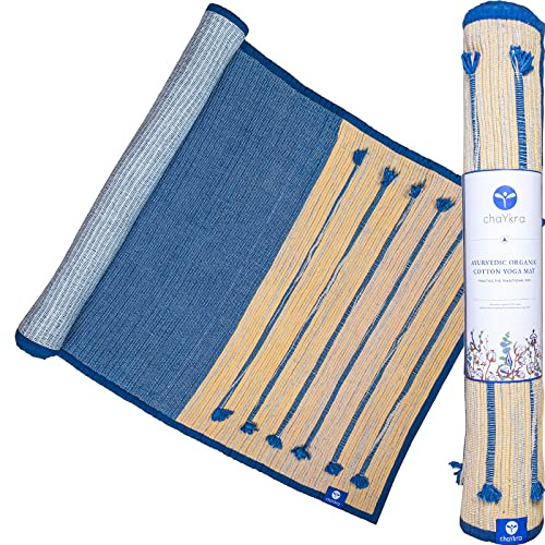 chaYkra Ayurvedische Kräuter-Yogamatten (Indigoblatt/Marineblau) | Baumwoll-Yogamatte | natürliche Yogamatte | umweltfreundliche Yogamatte | handgewebt von Kunsthandwerkern in Südindien |