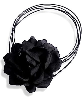 SAVITA Samt-Halskette Mit Verstellbarer Blumen-Kette - Stoff-Halsketten Halsband für Frauen, Mädchen, Braut - Hochzeit, Party, Geburtstag (Schwarz)