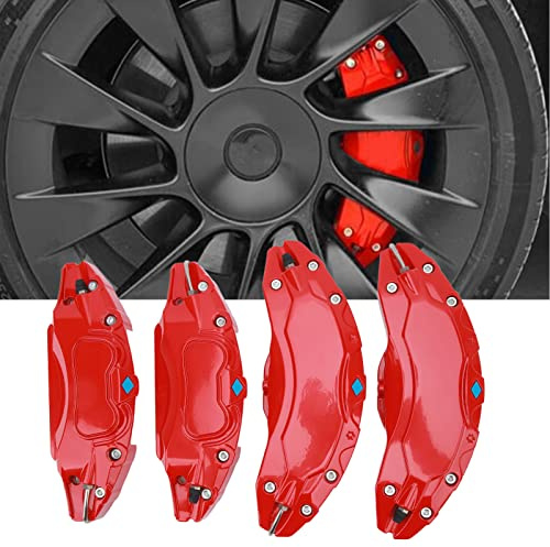 Bremssattelabdeckungen für Model Y 2020–2023, 19 Zoll 20 Zoll Radnabe Vorne und Hinten Bremssattelabdeckungen, Model Y Bremssattelabdeckungen, 4er-Set (Rot)