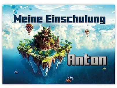 Striefchen® Banner zur Einschulung/Kindergeburtstag Pixel-Art mit Wunschtext & Namen des Kindes 50 x 70 cm Posterpapier