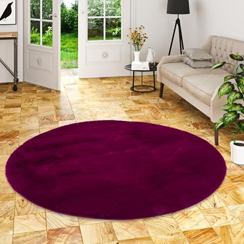 Pergamon Luxus Super Soft Kunst Fellteppich Plush Rund Fuchsia Lila | Super Flauschig | Wohnzimmer Schlafzimmer Kinderzimmer