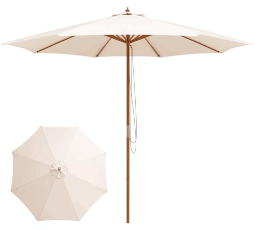 RELAX4LIFE Sonnenschirm 300 cm, Gartenschirm Sonnenschutz, 8-Rippenrahmen, Balkonschirm aus Holz und Bambus, Marktschirm Rund, Terrassenschirm Wasserabweisend, für Garten, Balkon, Terrasse (Beige)