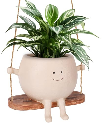 CONNOVA Macetas de cara oscilante, macetas colgantes de pared, maceta de resina con cara sonriente, cesta creativa para plantas suculentas, para interiores, exteriores, decoración del hogar