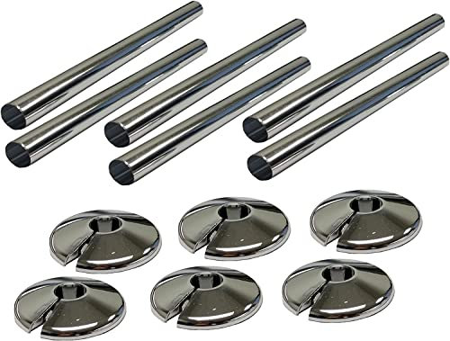 Radiator Pipe Sleeve Covers and Pipe Collars in Chrome Effect 15mm x 200mm (6 x 6 Pack)