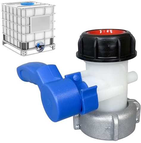 CHENGSHI IBC Ventil DN50, 75 mm Absperrhahn für 1000 L Tank | Säure- und Laugenbeständiger ABS-Kugelhahn für Kontrollierten Durchfluss an Wassertank, Regentonne und Industriebehälter