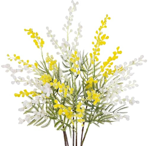Lot de 6 Fleurs artificielles Jaunes de 42 cm en Acacia Mimosa en Spray - Branches artificielles réalistes pour Maison, Mariage, Arrangement Floral, décoration