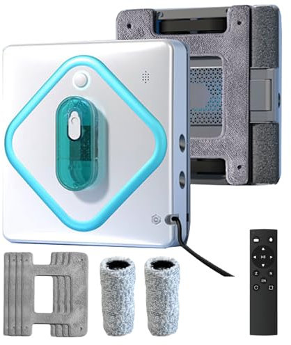 dosiwlatever New Robotic Window Cleaner 3000-5000Pa High Suction Power with Dual 30ml Water Tank/APP+Remote Control, 3-Way Water Spray, Dual Roller Brush + Mop For Deep Cleaning