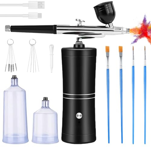 Set aerografo portatile con compressore, pistola a spruzzo per nail design, decorazione torte, arte, trucco, artigianato, modellatura