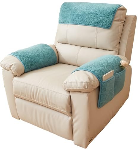 QSZTJJ Sesselschoner mit Taschen Für Relaxsessel Mit Armlehnen, rutschfeste Armlehnenbezüge für Sessel und Sofa – Universell für Relax- und Fernsehsessel (Seeblau,1 Sitzer)