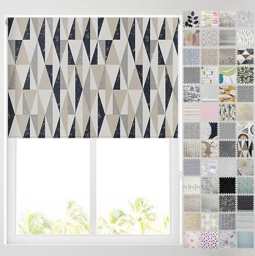 Barnes Blinds - Blackout Pattern Roller Blinds for Windows, Custom Cut to Size - Thermal Fabric Durable Fittings Easy Fit (Navy Abstract Triangles 61cm)