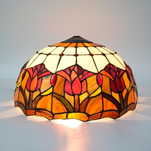 ZXMJYHK Tiffany Glass Lamp Shades, 16.5 Inch Red Tulip Stained Glass Lamp Shade Replacement Art Decor Vintage Lampshades Accessories Fit for Table Lamp Floor Lamp Pendant Light
