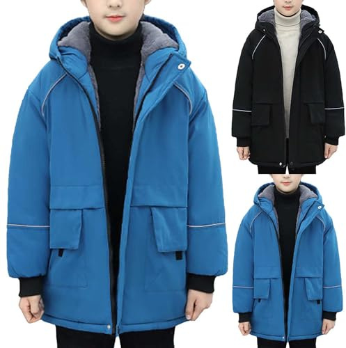 Kids Girls Boys Ski Jacket Warm Fleece Lined Jacket Winter Coat Snowboarding Jackets Outdoor Kids Parka Coat 2 Colors Solid Long Sleeve Single Breasted Hooded (Black, 14-15 Years)