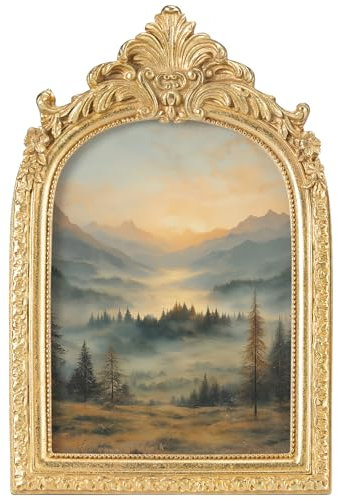 Navaris Cadre Photo Doré - Design Baroque Vintage - Decoration de Style Ancien - Finition Dorée Apparence Artisanale - Matériaux Robustes en Résine et Bois MDF - 16 x 24,5 cm