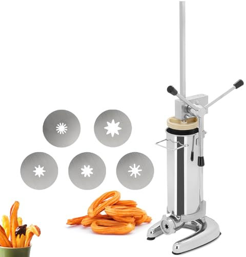 SAIYERUS Manueller Churro-Maker, kommerzieller 2 l/3 l manueller spanischer Donut-Churrera-Churro-Maker, 5 Arten von Formen, vertikale spanische Churrera-Maschine aus Edelstahl, Snack-Ausrüstung,3L