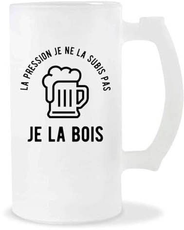 Otshirt Verre à Bière La Pression Je la Bois | Chope de Bière Pinte | Idée Cadeau Alcool Humour Original Drôle Apéro Anniversaire Fête Soirée Unique