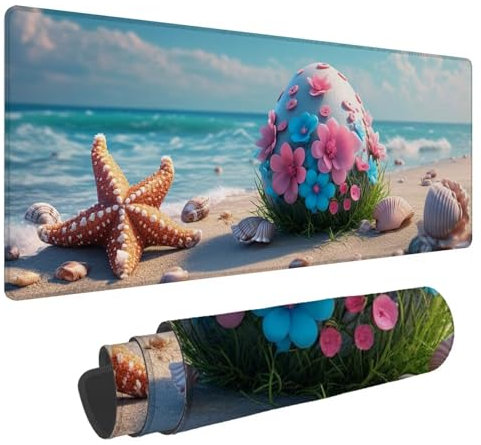 Tapis de Souris Plage Tapis de Souris XXL Étoile Mer 1500x800x4mm Tapis Souris Gamer, Sous Main Bureau Ordinateur Portable, Mouse Pad Bords Cousus Caoutchouc Antidérapante,pour Souris et Clavier A-202