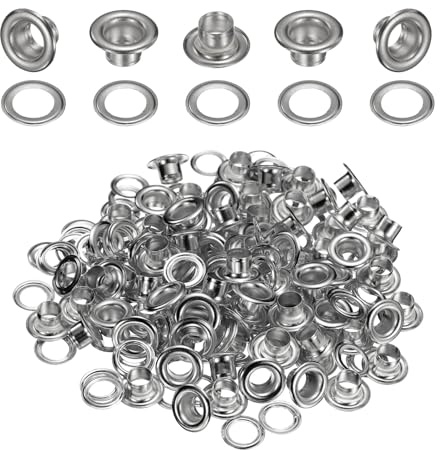 QUARKZMAN 100 Juegos Ojales 5mm 1/5 Pulgada Kit Ojales Latón con Arandelas para Tela Cortinas Lonas Cuero Cinturones Zapatos Bolsos DIY, Plateado