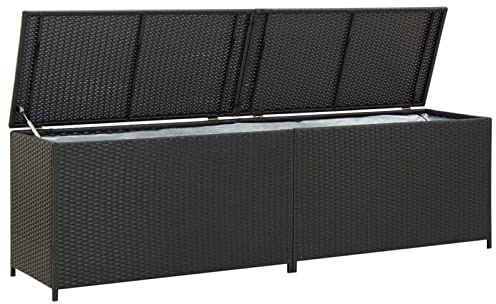 IKAYAA Gartenbox XXL Gartenbox Rattan Auflagenbox Garten Auflagenbox Kissenbox Gerätebox Gartentruhe - 200 x 50 x 60 cm Schwarz