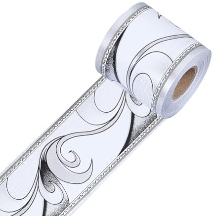 CRASPIRE Borde de Papel Tapiz de (30) x (60) cm Elegante Blanco Moderno con Diseño Floral Autoadhesivo PVC Estilo Retro Vintage Extraíble para Baño Sala Estar Cocina Marco Espejo