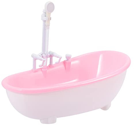 HANABASS Miniature Electric Doll Bath Tub with Sprayer for Kids, Pink and White Mini Bathtub Toy, Water Spraying Bath Accessory for Doll Play and Birthday