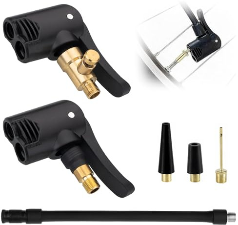 Ooioahuaoo 2 Stück Adapter Französisches Ventil, Messing Autoventil Hebelstecker 7,8 mm, 2 in 1 Autoventil Adapter mit 210 mm Reifenfüller Schlauch, für Fahrrad, Auto, Motorräder (Einheitsgröße)