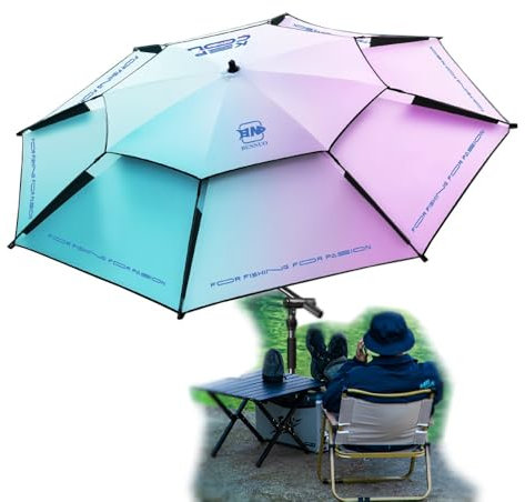 IMUNKT 240/220/200cm Parapluie De Pêche Grand Parasol De Plage Inclinable 360°, Parasol De Jardin pour Terrasse Piscine Camping, Bleu-Rose(7ft/220cm)