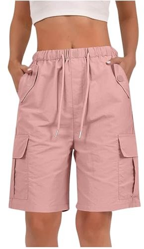 RLEHJN Cargo Shorts Women UK Sale Clearance, Ladies Bermuda Shorts Baggy Short Cargo Pants with Multiple Pockets Summer Drawstring Elasticated Waist Half Pants for Outdoor Hiking Work Travel Golf