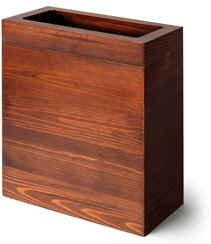 pamoak 2.3 Gallons Rectangular Wooden Trash Can | Trash Can with Bin Liners | Decorative Waste Basket | Recycling Bin for Bathroom | Natural Wood Finish Basket for Kitchen | Paper Basket for Office