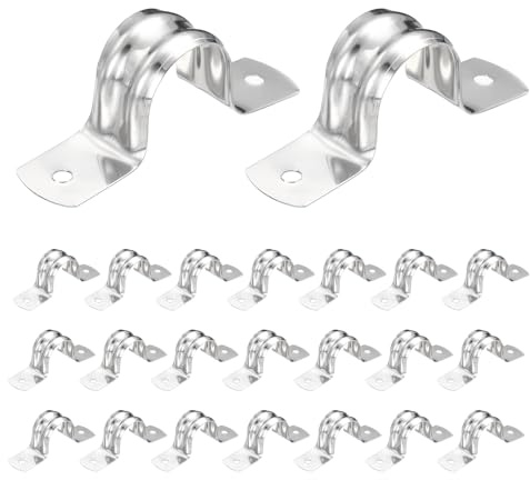 sourcing map 52pcs Conduit Clamp, 1 Hole 20mm Dia Stainless Steel Pipe Strap, U Bracket Double Band Rigid Metal Conduit Hanger for Pipe Fixing, Tube Wire Installation