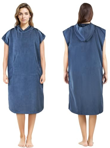 AUYAO Poncho de Plage Adulte, 110 * 78 cm Peignoir de Bain avec Poche pour Homme Femme, Peignoir Rapid Séchage et Léger, Serviette de Surf avec Capuche pour Plage Natation Plongée(Bleu Foncé)