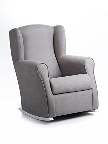 Gasten a gusto Sillonea - Sillón Lactancia Roma, Usado para amamantar/Dar el Pecho. Butaca balancín para habitación del Bebe. Medida: 100x74x77 cm. Tapizado con Tela Antimanchas. [Gris, Blanco]