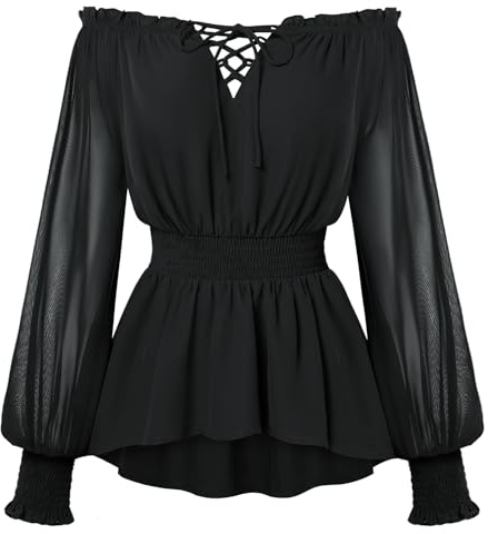 Scarlet darkness dam långärmad toppar tunika peplum damblus vardaglig stuga vintage medeltida gå ut t-shirts