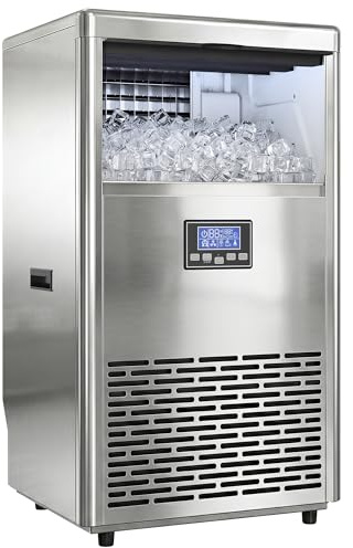 HOMCOM Macchina per cubetti di ghiaccio commerciale 45kg/24H Gelatiera con 13 kg di memoria, timer, illuminazione interna, autopulente Ice Maker Machine in acciaio inox con paletta per ghiaccio per