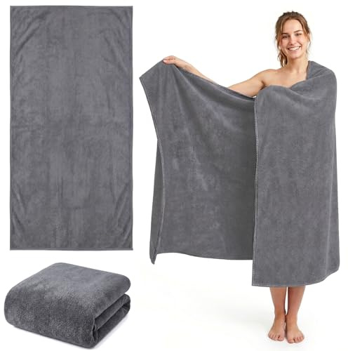 XXL Badetuch Groß 100x200 cm - Saunahandtuch & Badehandtuch Groß, Mikrofaser Baumwolle, Weich Saugfähige, Sauna Handtuch & Saunatuch für Damen und Herren, Duschtuch für Sauna Strand & Bad (Dunkelgrau)
