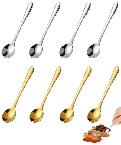 ZEXIJOW 8 Cucharas Pequeñas de Acero Inoxidable 7,5 cm, Cucharitas para Espresso, Té, Especias, Sal, Miel y Postre, Aptas para Lavavajillas(4 oro y 4 plata)