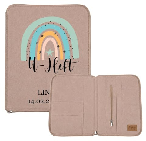 AWASG Personalisierter Organizer Filz mit Name, Familienorganizer Mutterpasshülle Dokumententasche, U-Heft Hülle Regenbogen