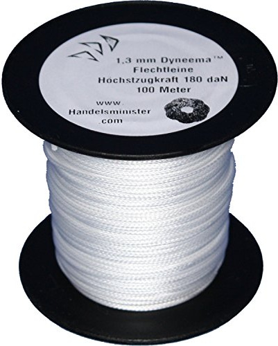 Dyneema Drachenschnur 180daN weiß 1,3mm sehr dehnungsarm geflochten Einleiner Lenkdrachen, Länge: 200m, Durchmesser: 1.3mm, Bruchlast: 180daN