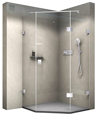 Bernstein Badshop Duschkabine Fünfeckdusche 8mm ESG-Glas Nano Duschabtrennung EX415-90 x 90 x 195 cm 5-Eck Duschwand mit Duschtasse