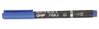 Hi-Text 780OHP Marcatore permanente - punta superfine - per pellicole, vetro, metallo, plastica, CD, DVD - Scatola 12 pezzi colore blu
