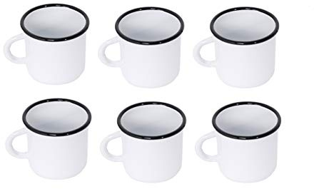 Madacha Ensemble de 6 Mugs en métal émaillé - Diamètre 9 cm - 400 ML - Blancs - sans étiquettes