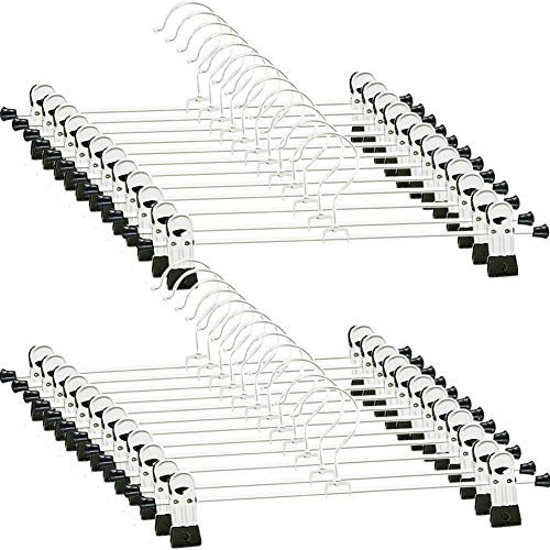 24 Pack Trouser Skirt Hangers - 30cm Pants Jeans Shorts Hanger with with Adjustment Non - Slip Metal Grip Clips, Space Saving, Sturdy Lightweight, for Kids, Children, Adults