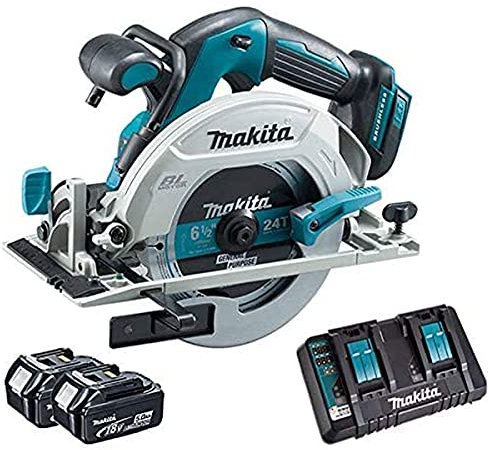 Makita DHS680Z Scie circulaire sans balai Li-Ion 18 V avec 2 x 5,0 Ah BL1850, DC18RD, 18 V