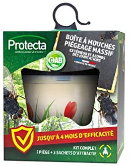 Protecta® - Piège à Mouches Extérieur Réutilisable - Anti-Mouches Efficace sans Insecticide - avec 4 Appâts Alimentaires - Idéal pour Jardin & Terrasse - Fabriqué en France