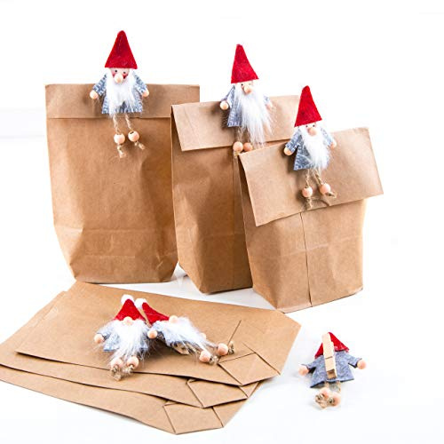 Logbuch-Verlag 6 Papiertüten braun mit Wichtelklammer aus Filz - Wichteltüte Nikolaussackerl Geschenkverpackung Weihnachten