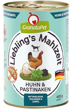 GranataPet Hundmat, älsklingens måltid kyckling och palsternacka, våtfoder för hundar, utan spannmål och sockertillsatser, helfoder, 6 x 400 g