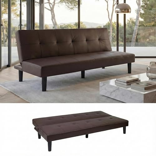 Mendler 3er-Sofa HWC-G11, Couch Schlafsofa Gästebett Bettsofa Klappsofa, Schlaffunktion 195cm - Kunstleder, braun