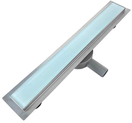 Duschrinne 120 cm Bodenablauf Duschablauf aus Edelstahl sehr flach - Siphon 360 Grad beweglich - Größen 50cm – 120cm Model B3 Glas Weiß